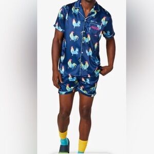 Chubbies Rooster Print The Snooze Satin Pajama Short Set